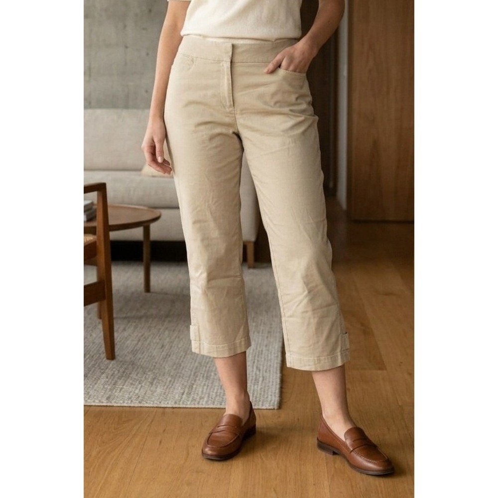 Talbots Curvy Fit Cropped Chino Capri Pants Women's 8 Tan Cotton Stretch Travel